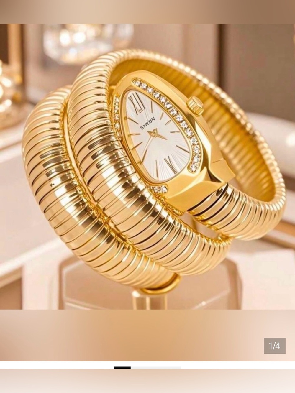 Gold Tone Wrap Bracelet Watch Crystal Accent Bangle Watch for women